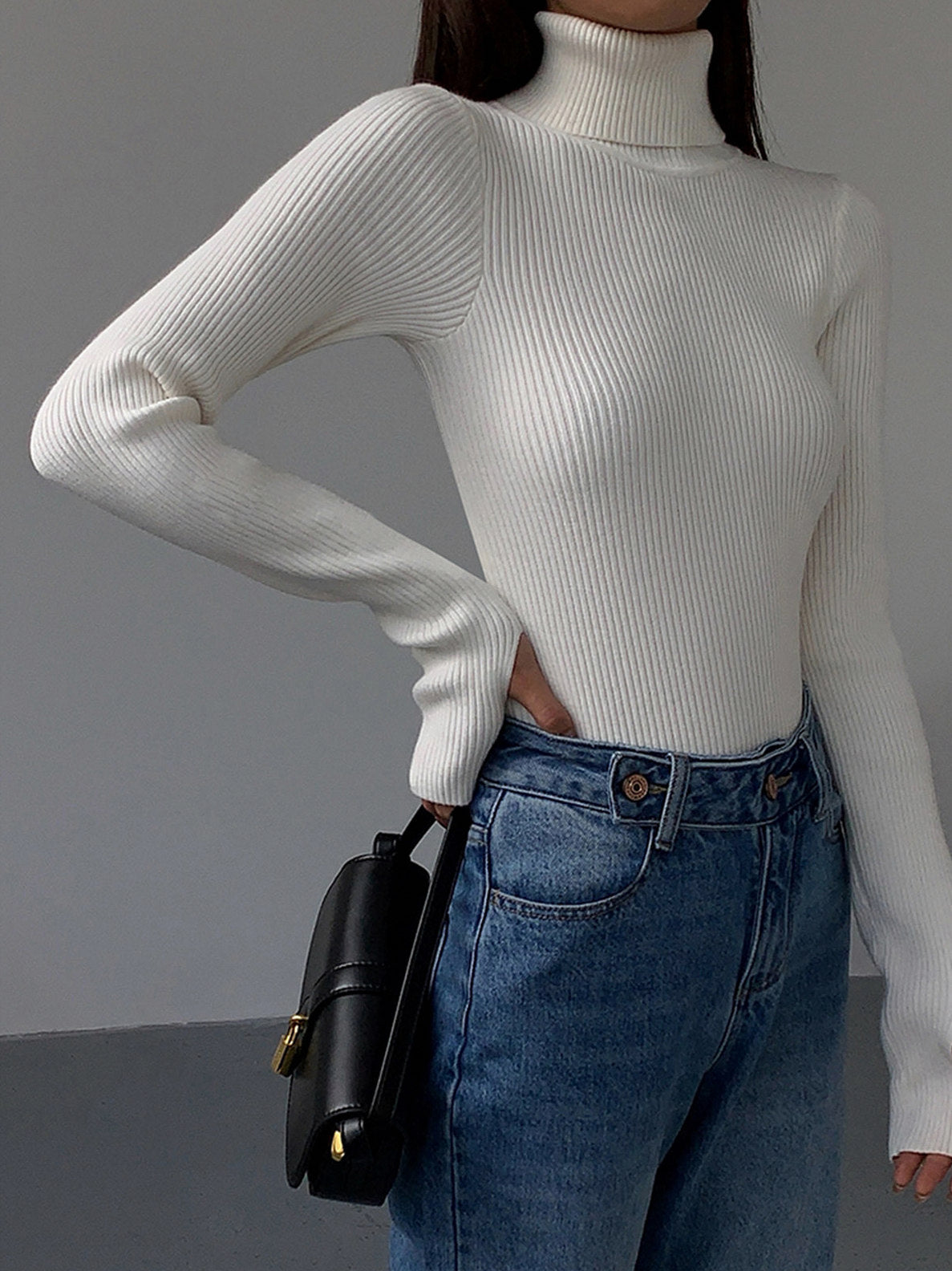 Ribbed Knit Turtleneck Sweater