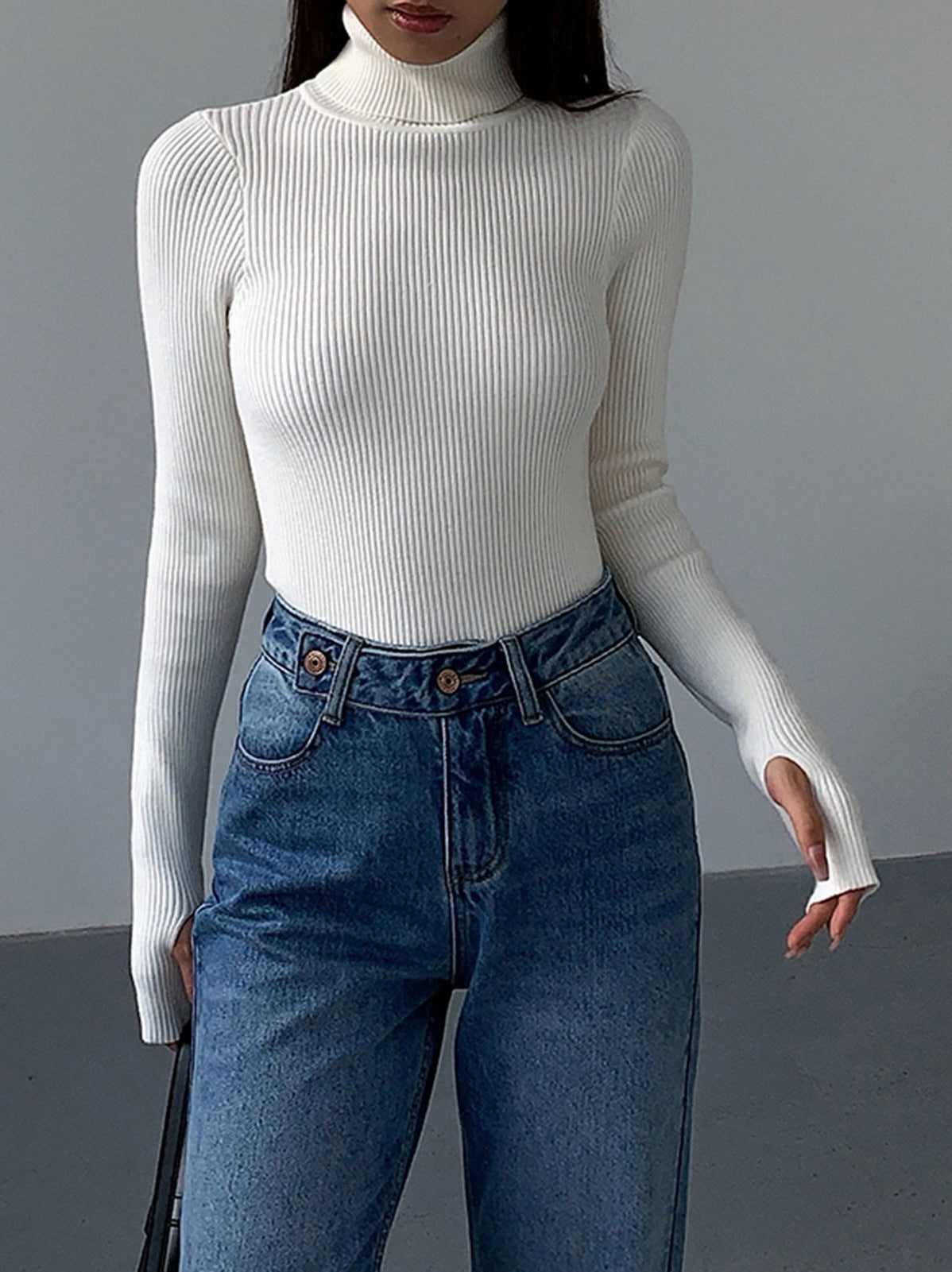 Ribbed Knit Turtleneck Sweater