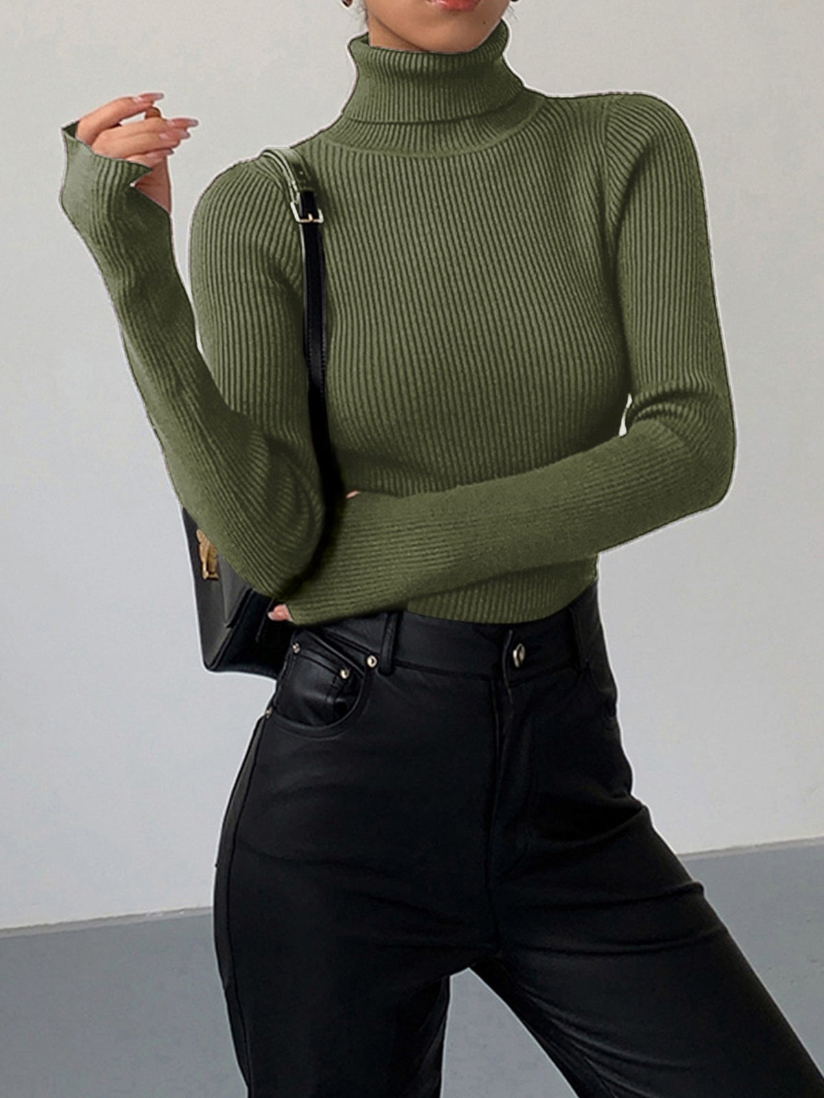 Ribbed Knit Turtleneck Sweater