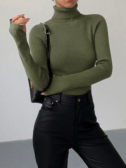 Ribbed Knit Turtleneck Sweater
