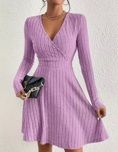 Ribbed Knit Wrap Mini Sweater Dress