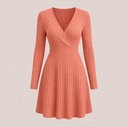 Ribbed Knit Wrap Mini Sweater Dress