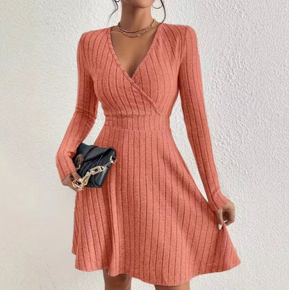 Ribbed Knit Wrap Mini Sweater Dress