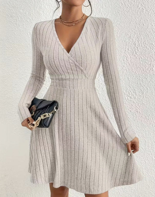 Ribbed Knit Wrap Mini Sweater Dress