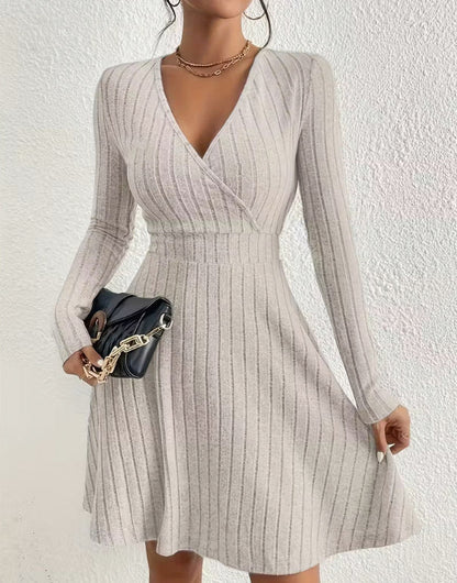 Ribbed Knit Wrap Mini Sweater Dress