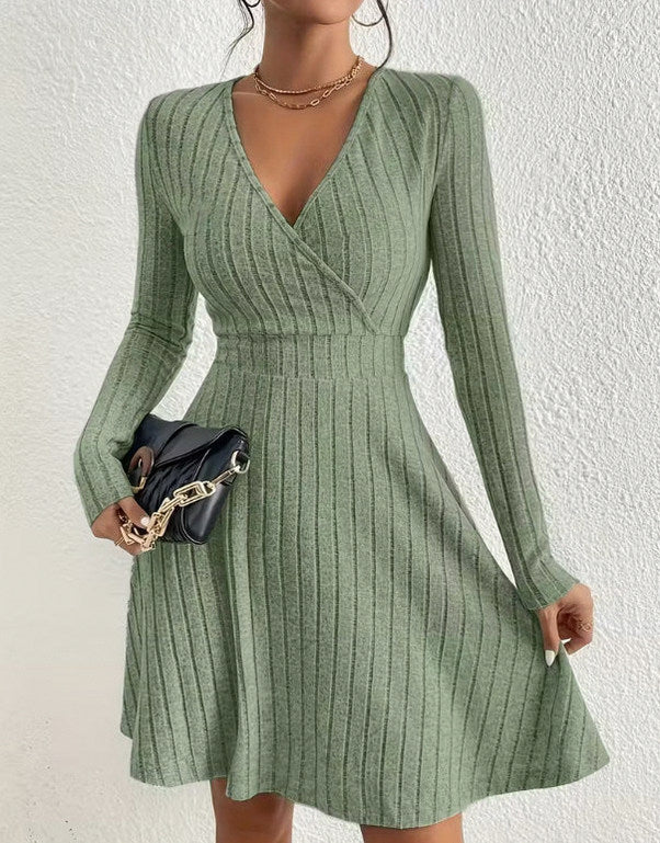 Ribbed Knit Wrap Mini Sweater Dress