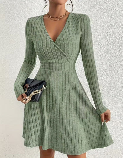 Ribbed Knit Wrap Mini Sweater Dress