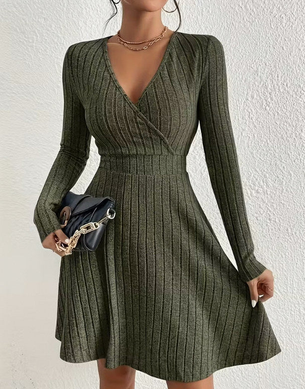 Ribbed Knit Wrap Mini Sweater Dress
