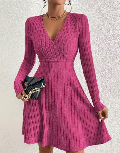 Ribbed Knit Wrap Mini Sweater Dress
