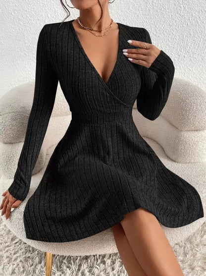 Ribbed Knit Wrap Sweater Dress