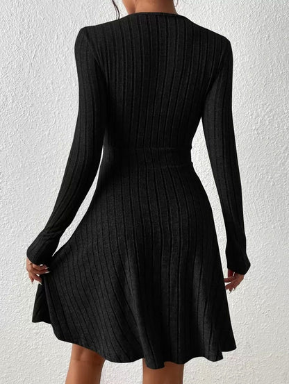 Ribbed Knit Wrap Sweater Dress