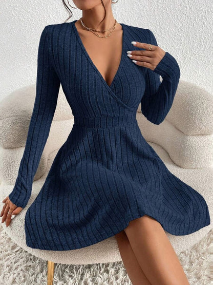 Ribbed Knit Wrap Sweater Dress