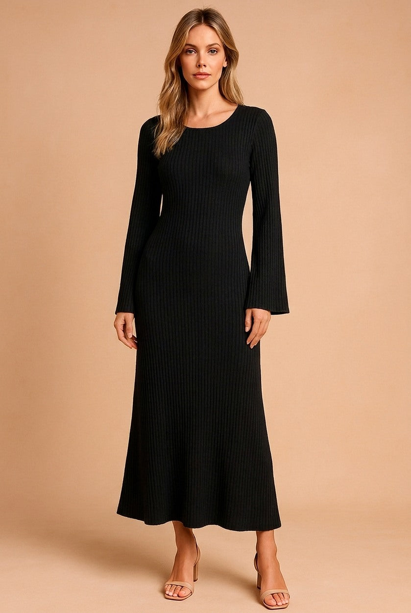 Ribbed Long Sleeve Midi Sweater Dress