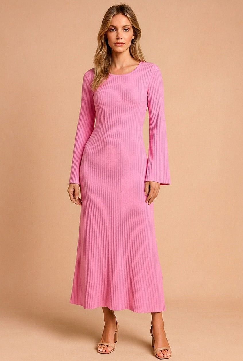 Ribbed Long Sleeve Midi Sweater Dress