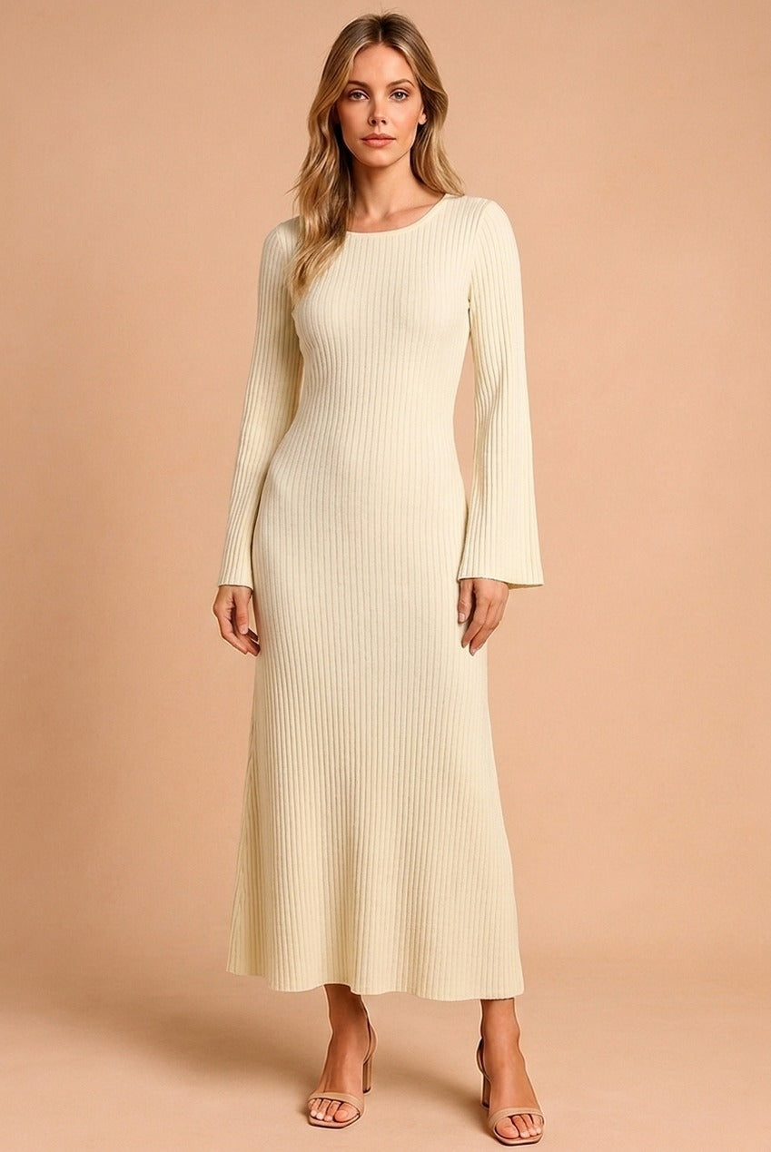 Ribbed Long Sleeve Midi Sweater Dress