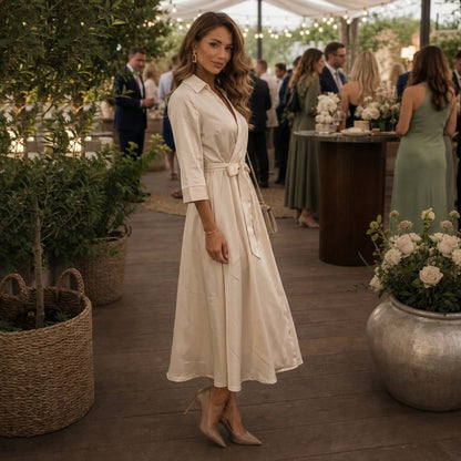 Satin Collared Long Sleeve Maxi Dress