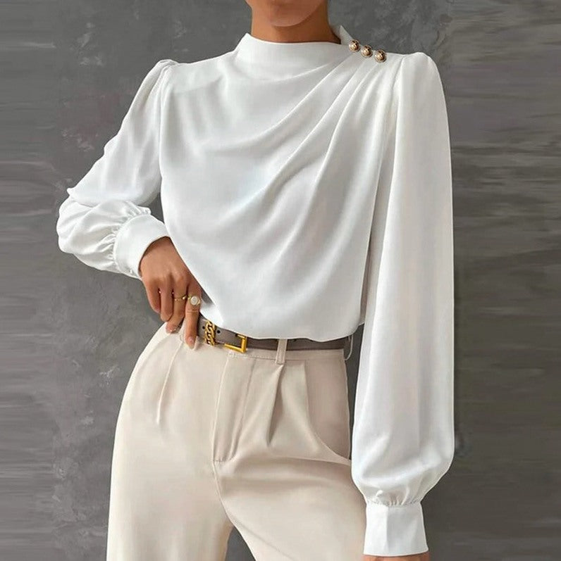 Satin Mock Neck Long Sleeve Blouse