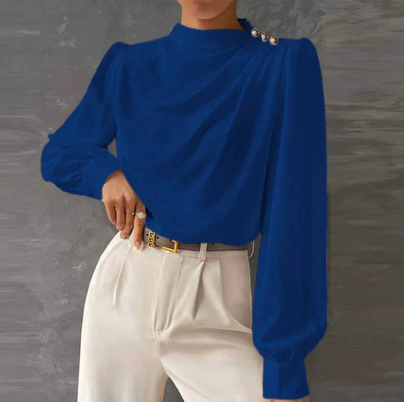 Satin Mock Neck Long Sleeve Blouse