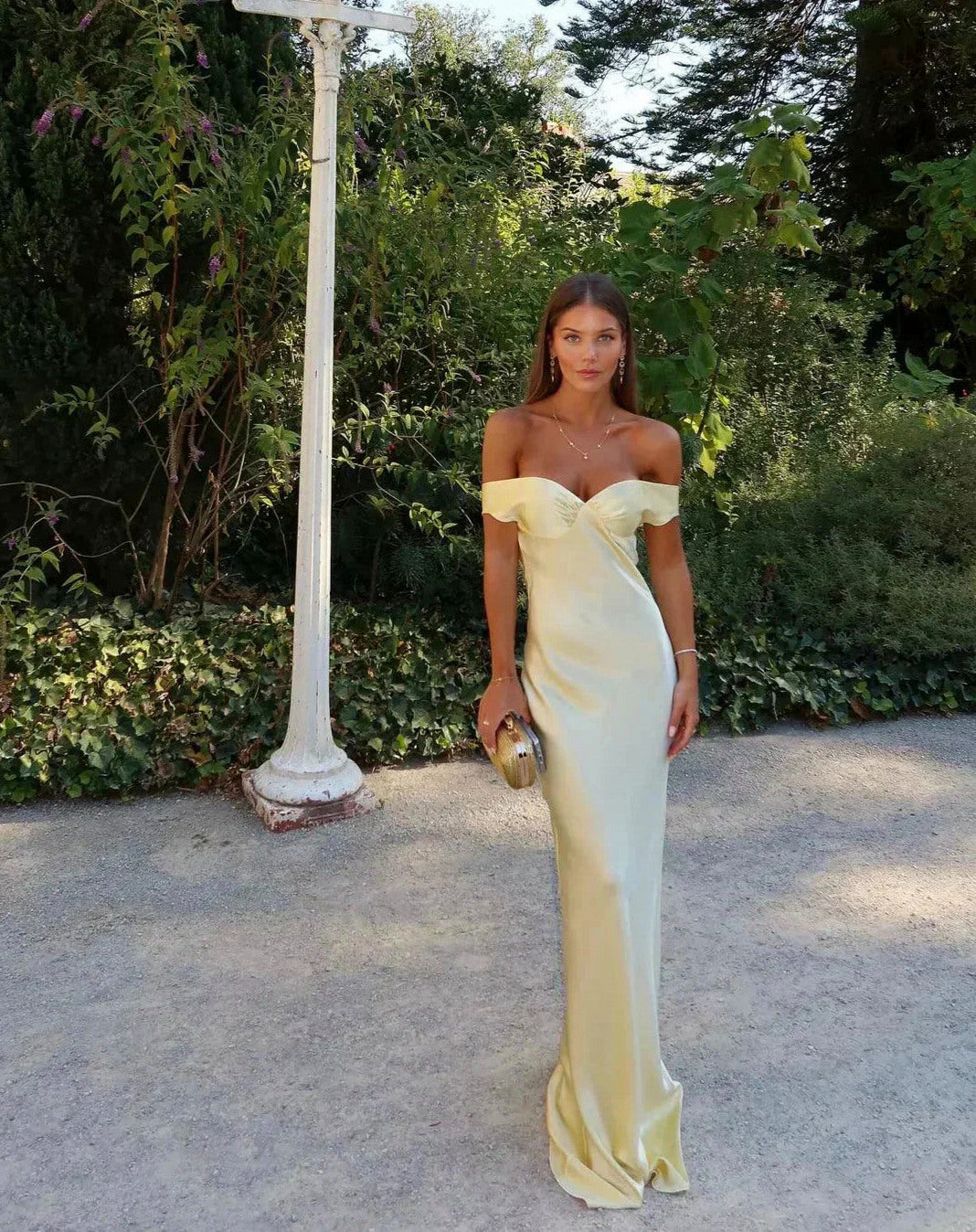 Satin Off Shoulder Maxi Dress