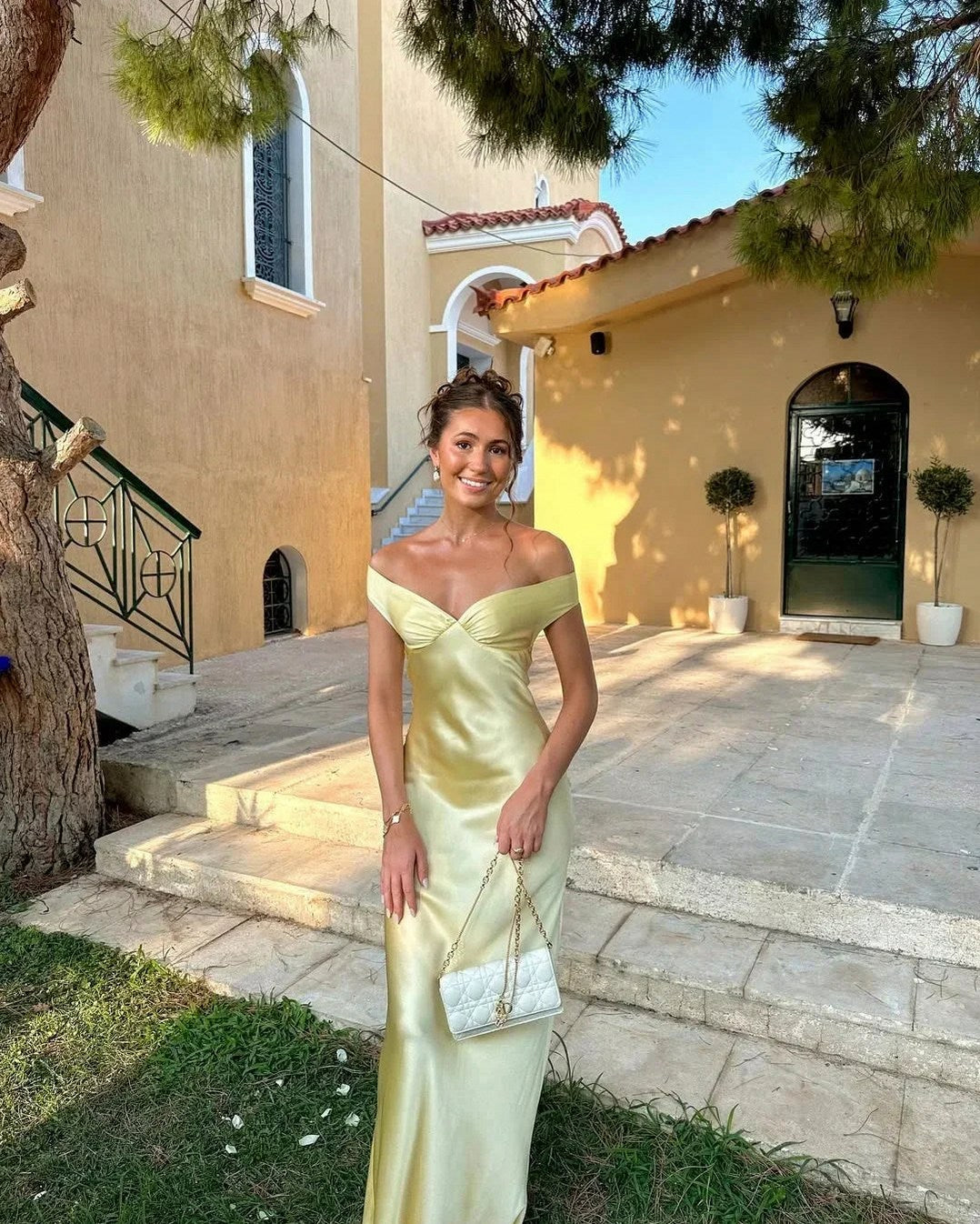 Satin Off Shoulder Maxi Dress