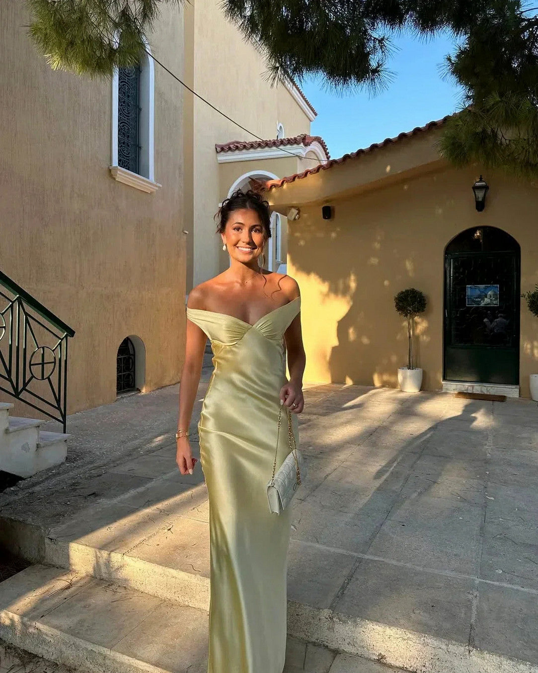 Satin Off Shoulder Maxi Dress