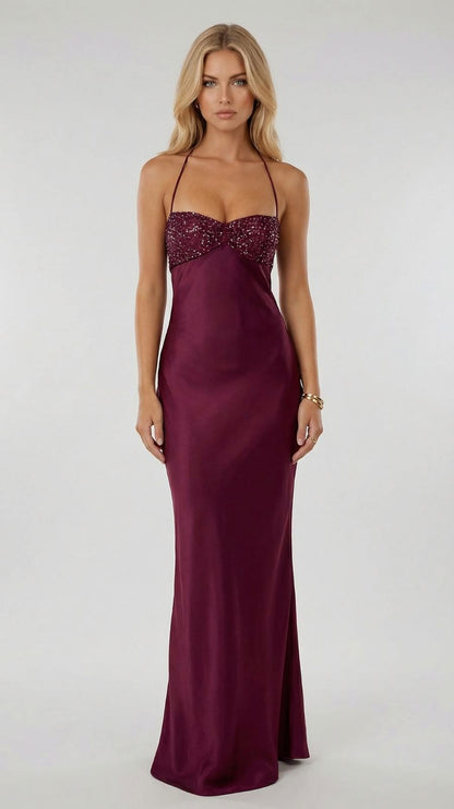 Satin Sequin Bustier Maxi Dress