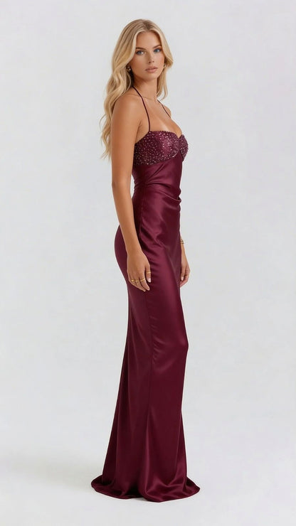 Satin Sequin Bustier Maxi Dress