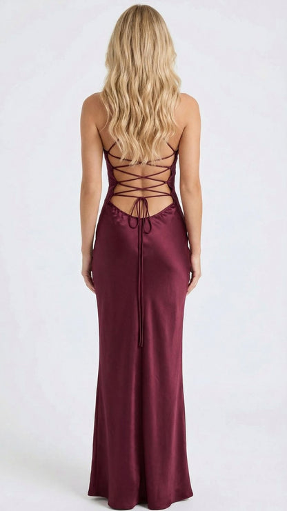 Satin Sequin Bustier Maxi Dress