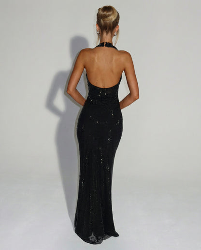 Sequin Halter Neck Maxi Dress
