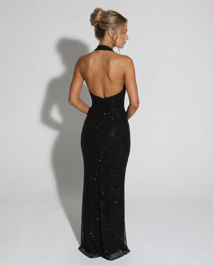 Sequin Halter Neck Maxi Dress