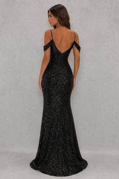 Sequin Off Shoulder Maxi Dress