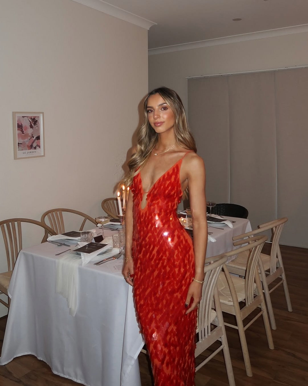 Sequin Plunge Backless Maxi Dress