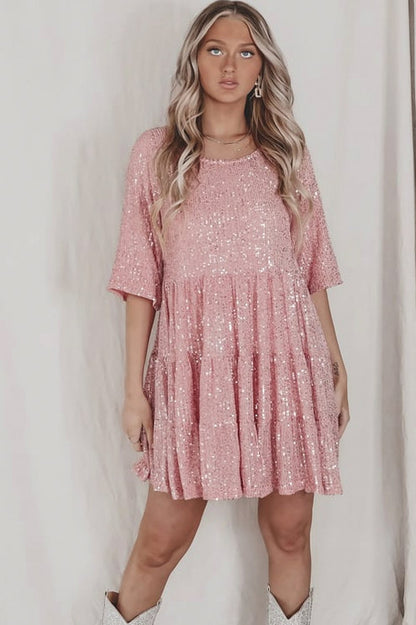 Sequin Tiered Babydoll Mini Dress