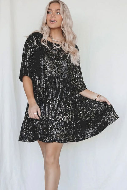Sequin Tiered Babydoll Mini Dress