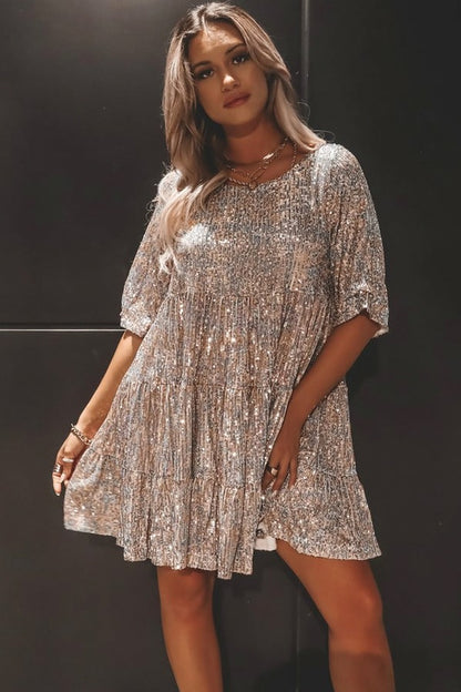 Sequin Tiered Babydoll Mini Dress