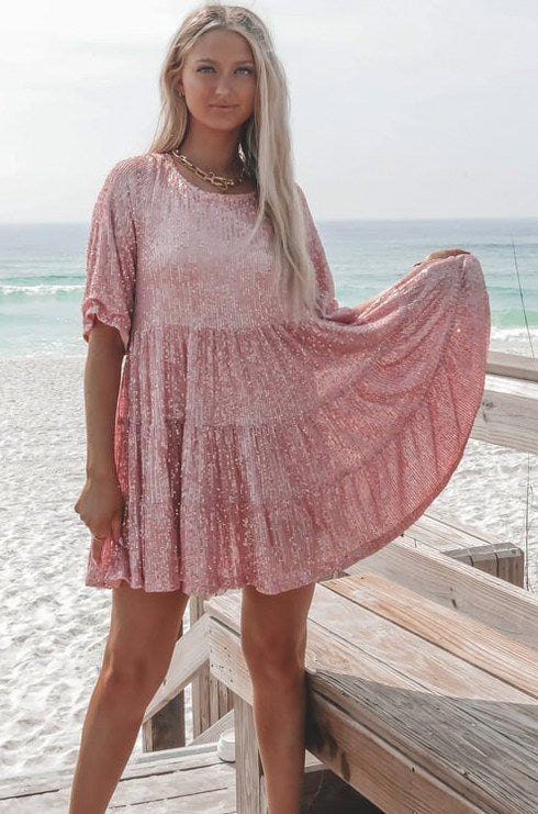 Sequin Tiered Babydoll Mini Dress