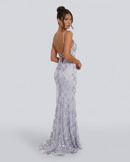 Sequin V-Neck Mermaid Maxi Dress
