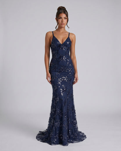 Sequin V-Neck Mermaid Maxi Dress