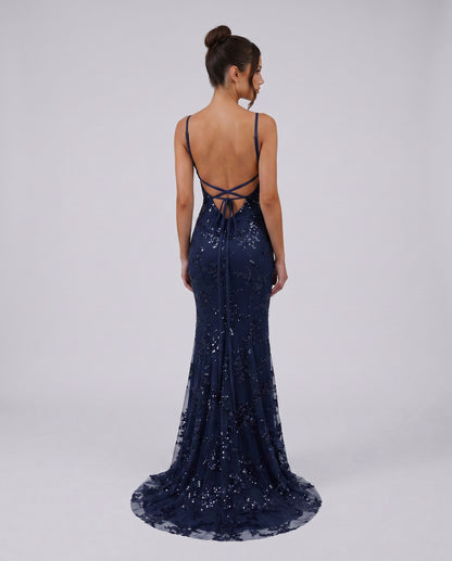 Sequin V-Neck Mermaid Maxi Dress