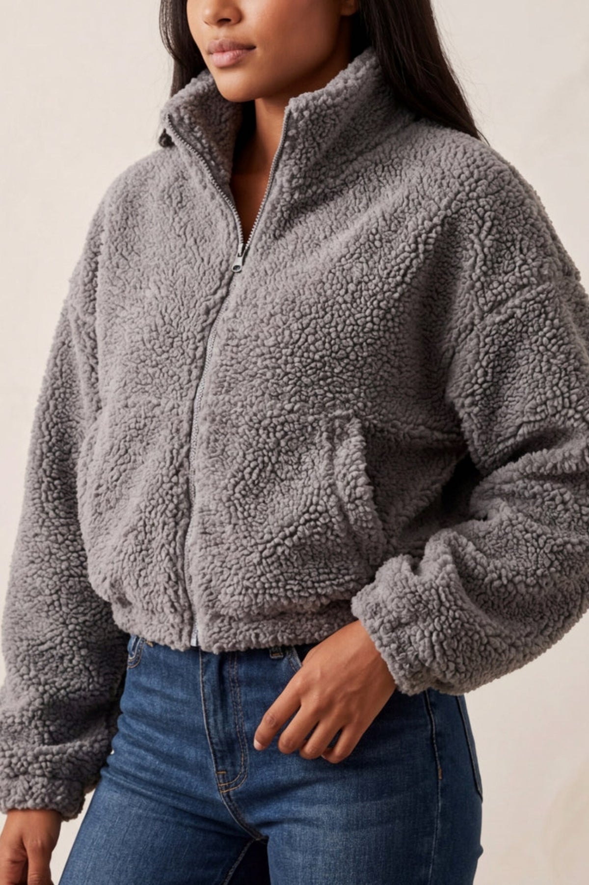 Sherpa Zip Up Cropped Jacket
