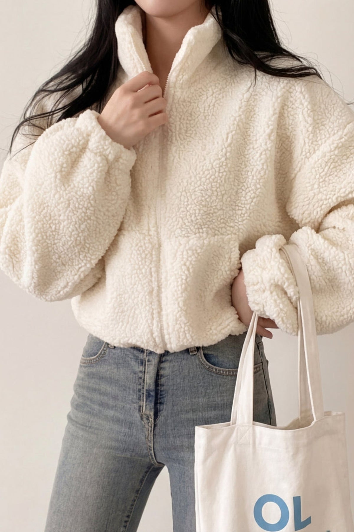 Sherpa Zip Up Cropped Jacket