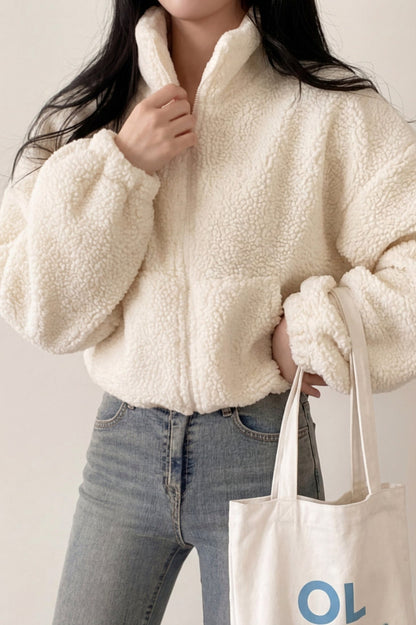 Sherpa Zip Up Cropped Jacket