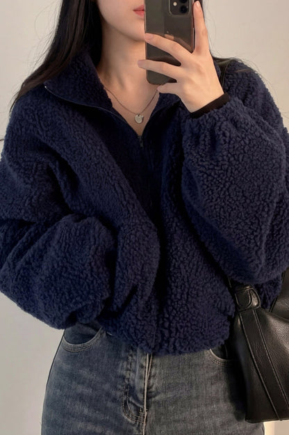Sherpa Zip Up Cropped Jacket