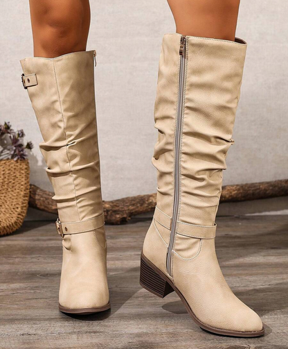 Slouchy Buckle Knee High Boots
