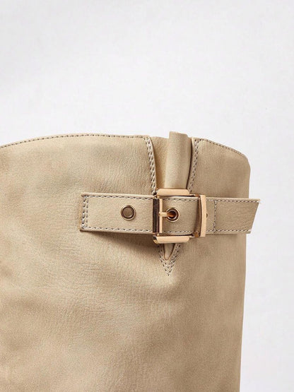 Slouchy Buckle Knee High Boots