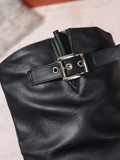 Slouchy Buckle Knee High Boots