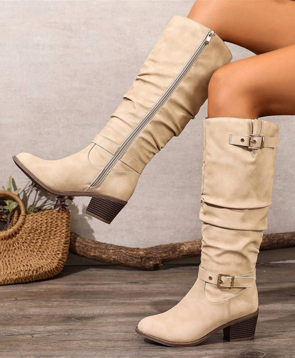 Slouchy Buckle Knee High Boots