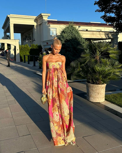 Strapless Babydoll Pleated Maxi Dress