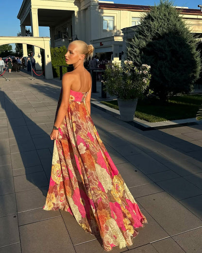 Strapless Babydoll Pleated Maxi Dress