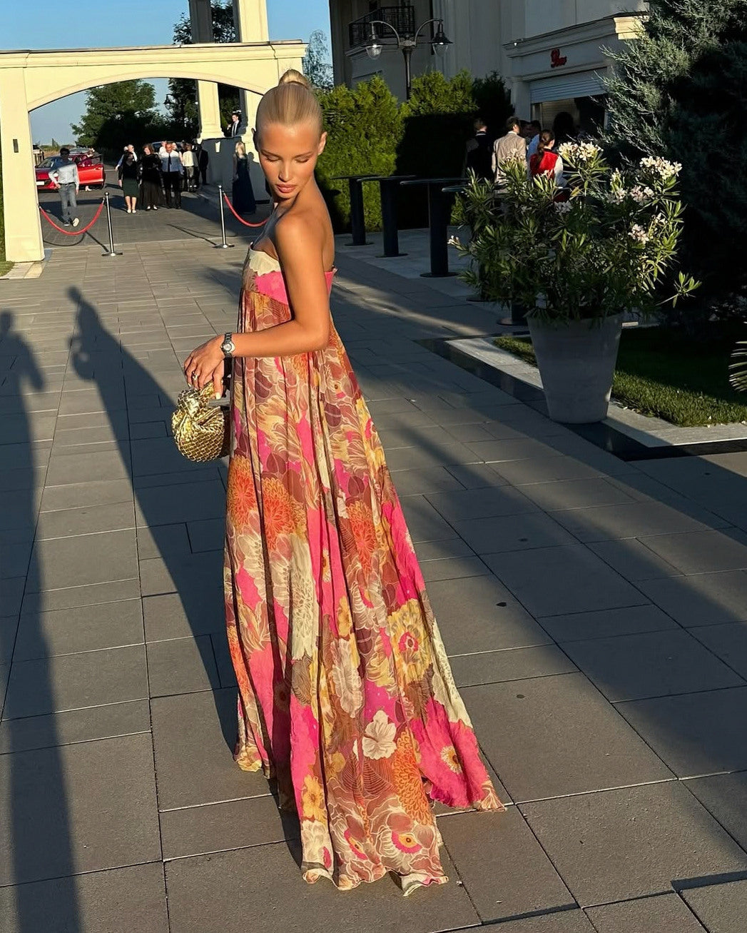 Strapless Babydoll Pleated Maxi Dress